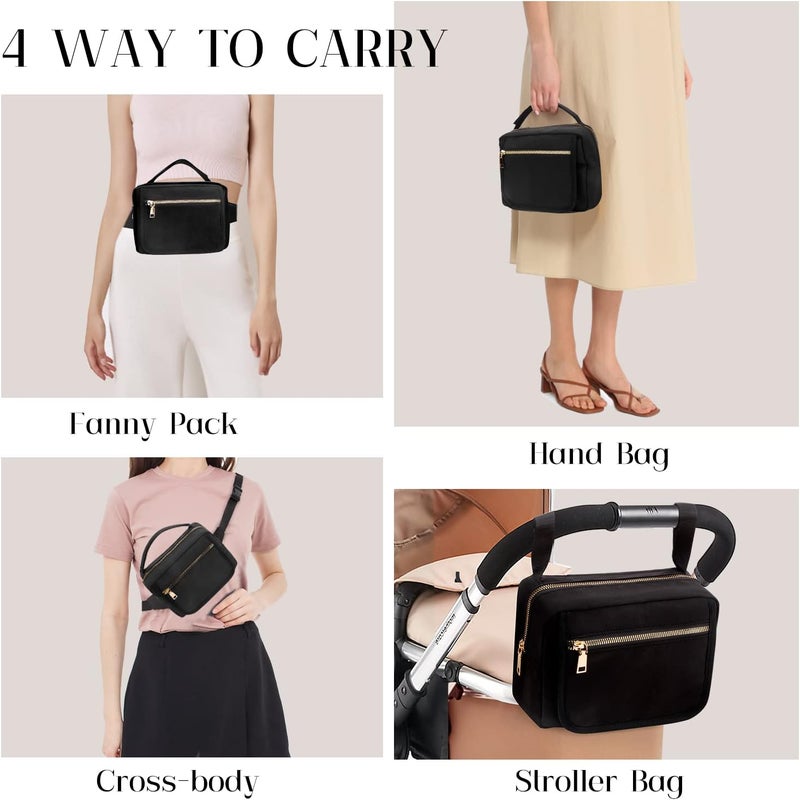 printe Small Diaper Bag with Portable Changing Pad, Crossbody Women Waist Bag with Wipes Pocket for Travel, Stroller Funny Pack, Black - Image 2